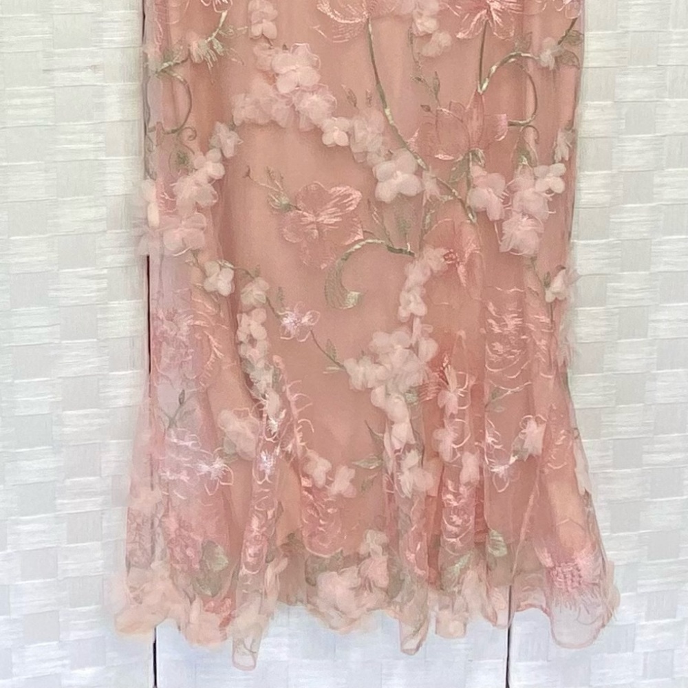 Marchesa Notte Dress Evening Embroidered Organza 3 D Blush Pale Pink Gown Sz 14 - Picture 6 of 11